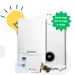UK homeowner checking boiler controls to reduce winter heating bills