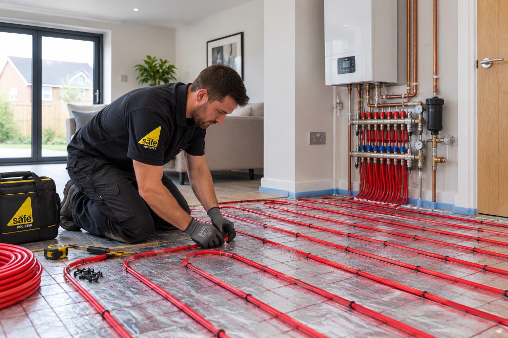 Underfloor heating with a boiler